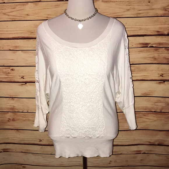 Lane Bryant Sweaters - Lane Bryant White Crochet Accent Sweater